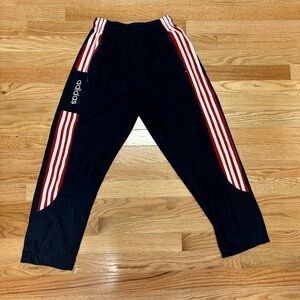Vintage Adidas Navy Joggers with Red Stripes
